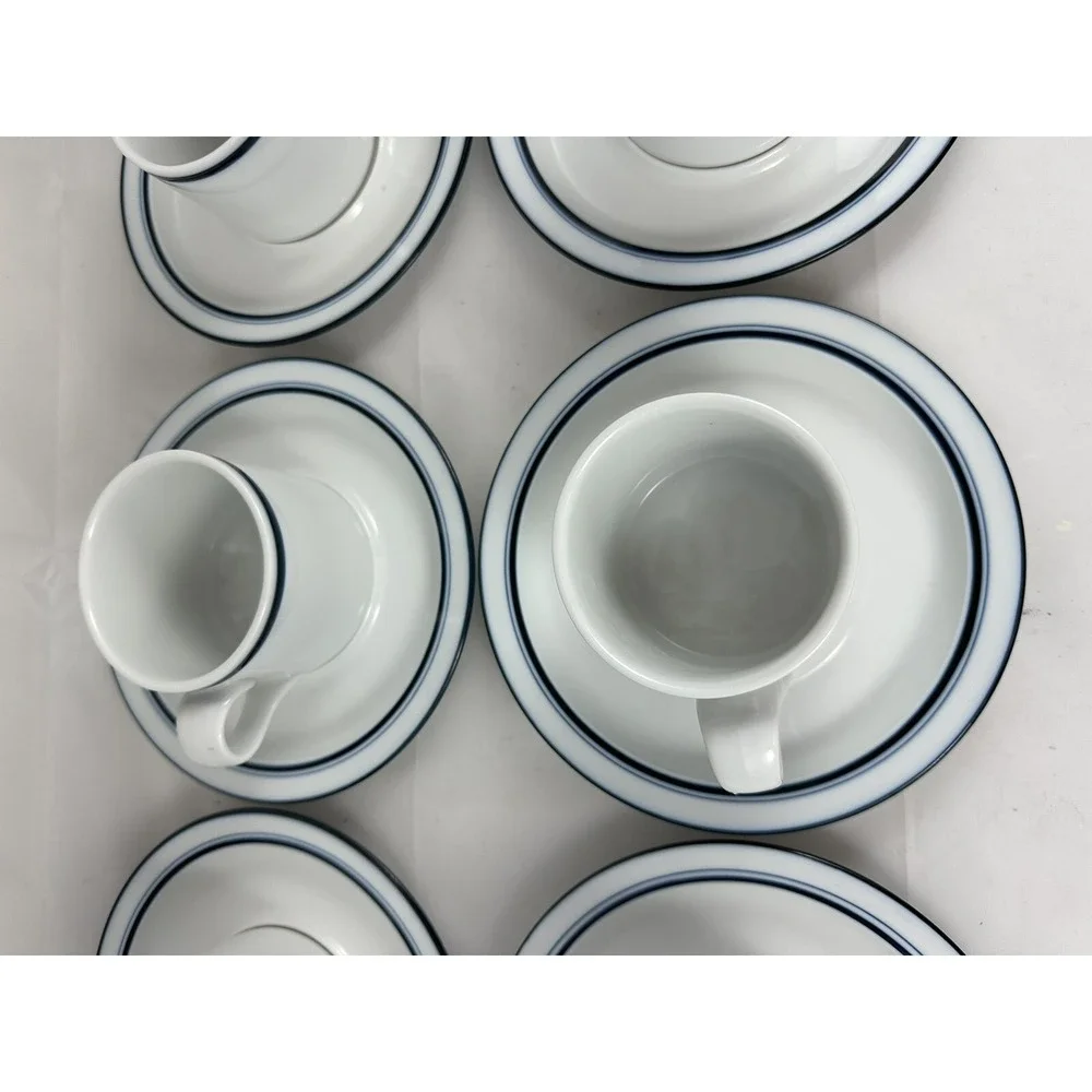 Dansk Bistro Mugs Blue & White Saucers Portugal Set Of 6